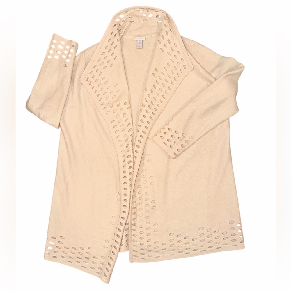 Chico's Cream 100% Wool Open-Front Cardigan